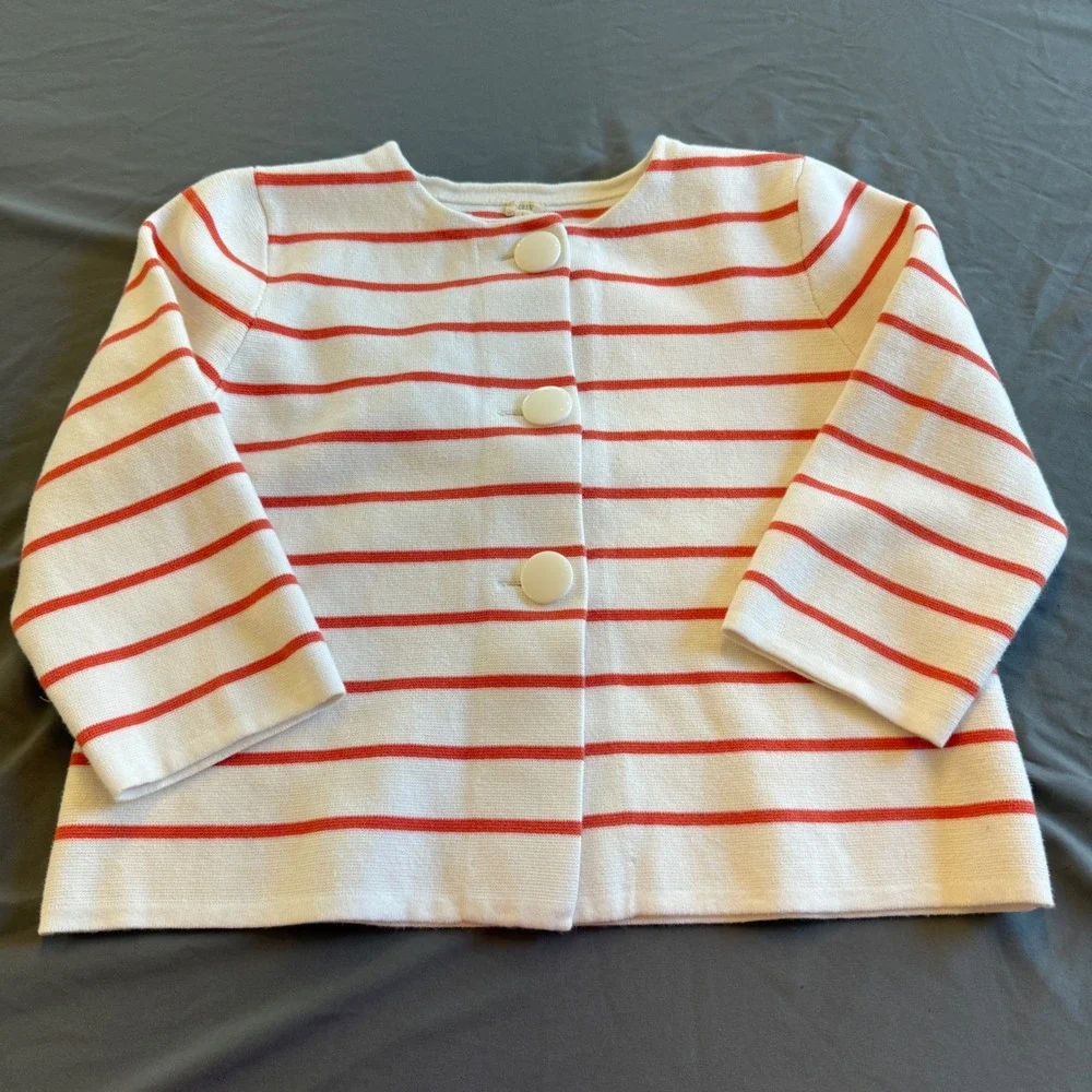 J. Crew Striped Big Button Front Cardigan Women Small Red White